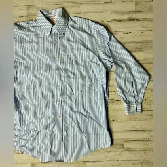 Brooks Brothers Blue Vertical Striped Shirt Mens 16.5 32 Button Up Long Sleeve - Picture 2 of 13